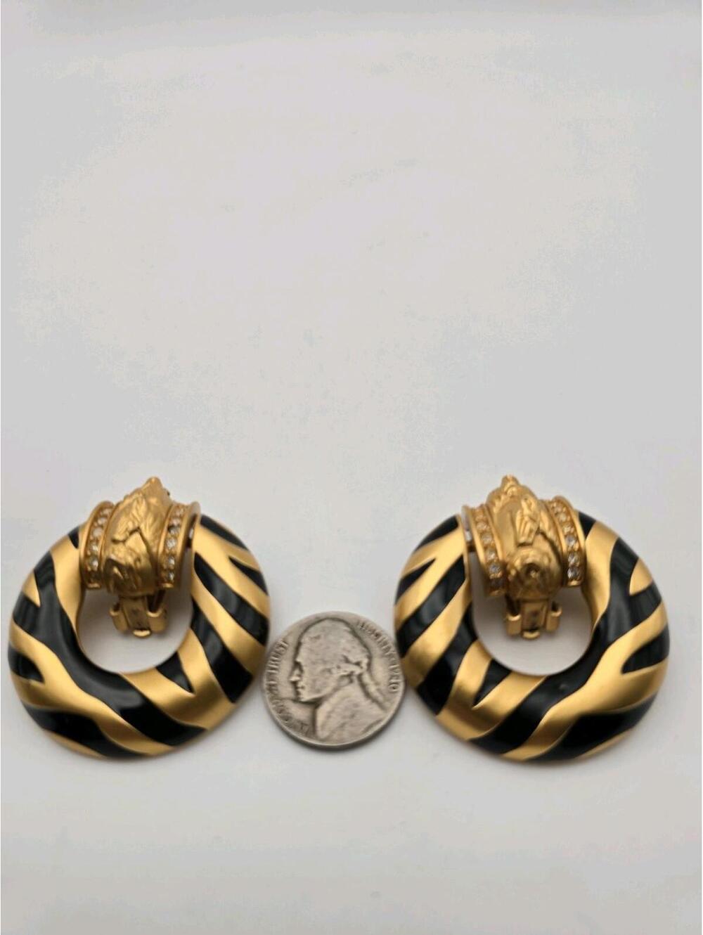 Elizabeth Taylor Avon 1994 Zebra Striped Earrings Gold Black